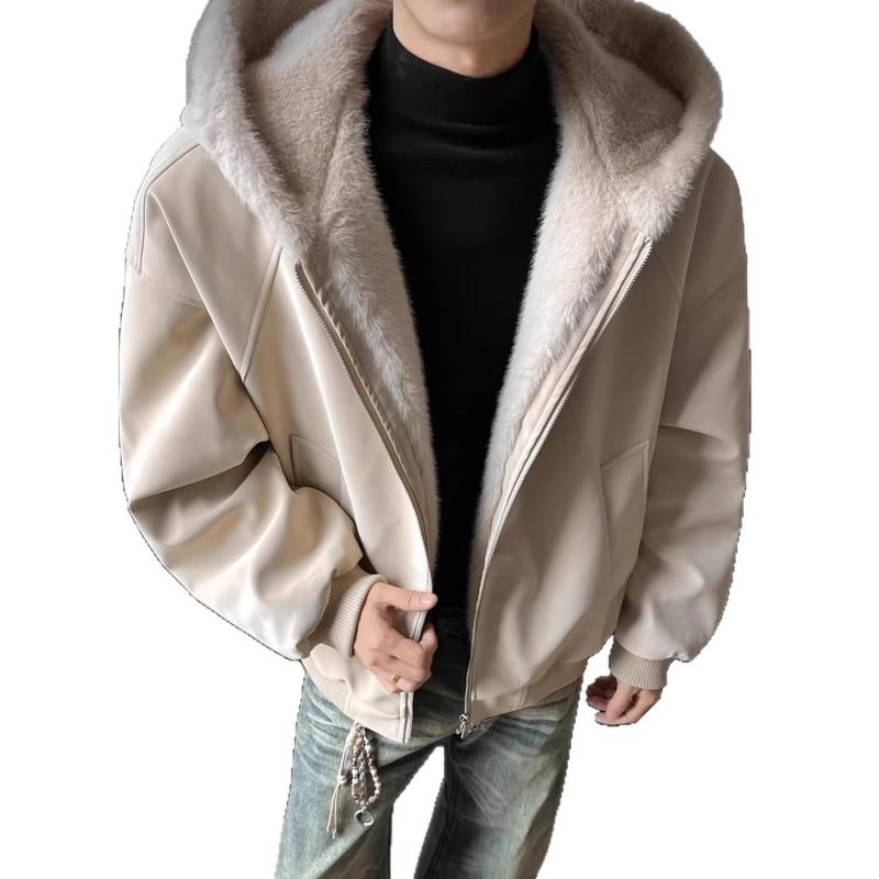Unisex Winter Hooded Puffer Jacket Thick Cotton-Padded Coat With Faux Fur Collar Casual Outerwear Men Women
