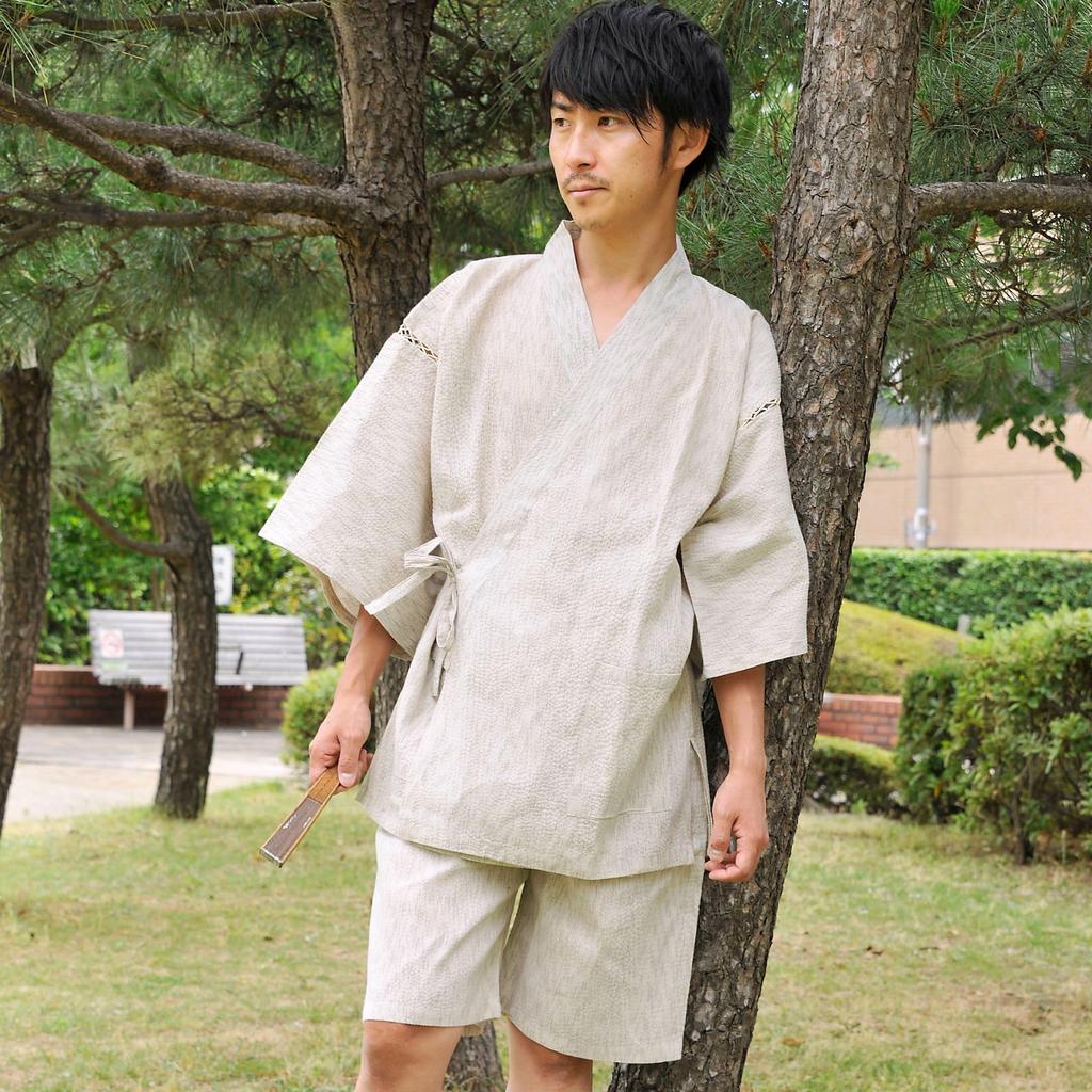 Эдотэн Джинбей традиционный Прохладный Летний Оригинальный Японский Ветер Гром Волна LL Шиджира-тканый (японская одежда), Носить, 100% хлопок, Вытравное крашение