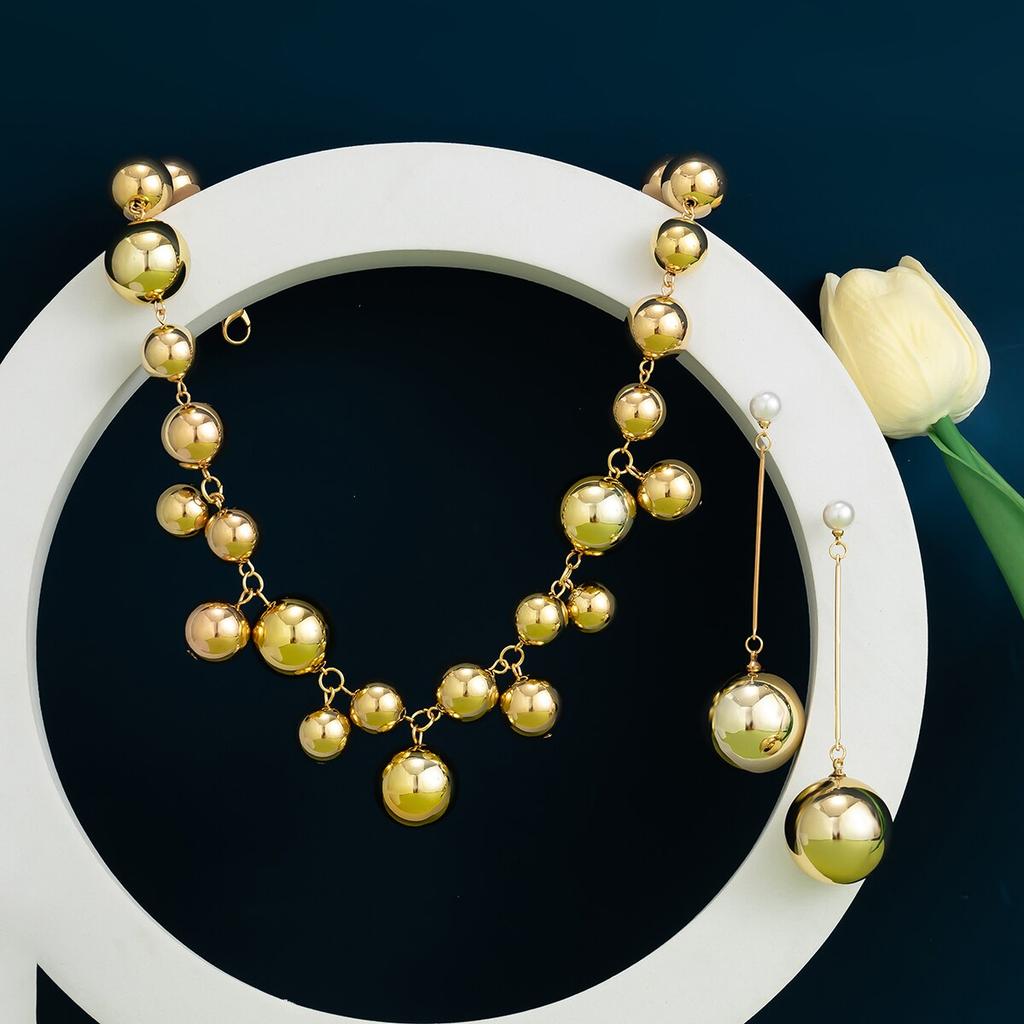 Punk Acrylic CCB Big Ball Bead Chain Necklace Drop Earrings for Women Vintage Chunky Clavicle Chain Grunge Jewelry Set Steampunk
