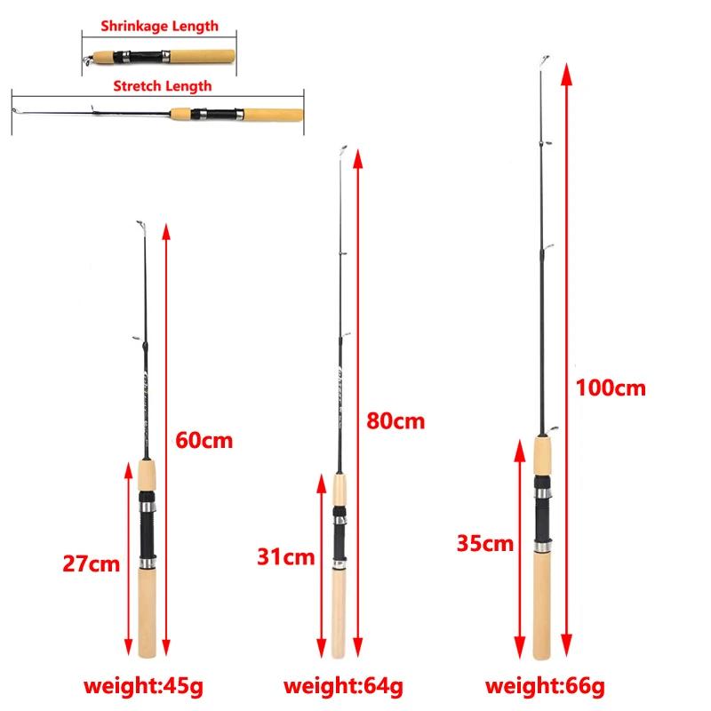 Мини Телескопическая Удочка для Зимней Рыбалки Портативная Удочка из Углеволокна для Речной Ловли Креветок Карпа Зимние Удочки Снасти 60/80/100см