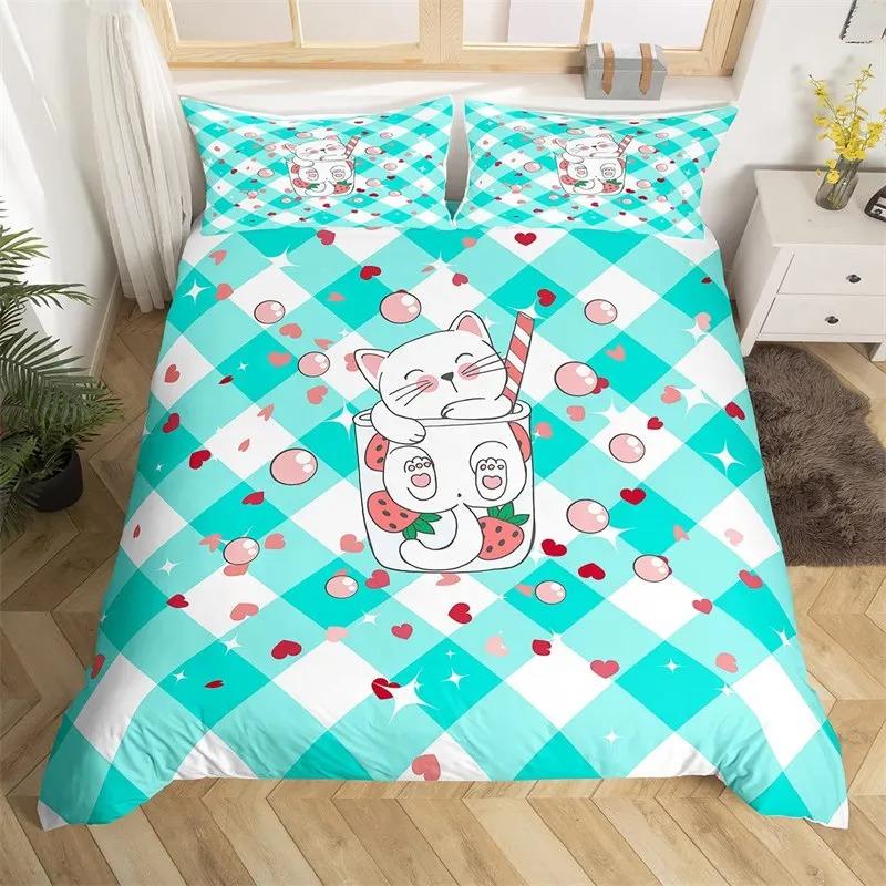 Милый комплект постельного белья с котиками Kawaii Пододеяльник 3D Одеяло для детской спальни Размер Queen King Мягкое постельное белье 240x220