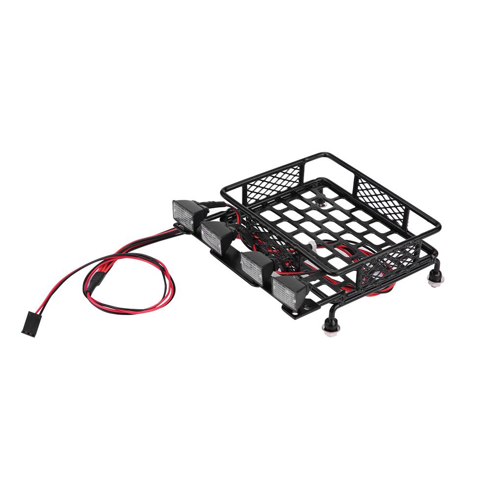 Small Size Roof Rack Luggage With LED Light Quadrate for SCX10 1/10 RC Car (4 White)