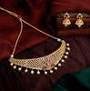 Traditional Wedding Necklace Set Estele with Gold Plated Zircons, Pearls and Ruby Crystals for Women