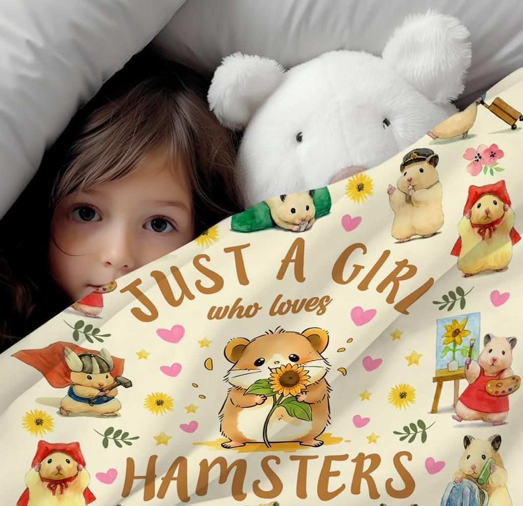 VIKAMA Hamster Gifts For Female Girls And Children Hamster Lovers,Just a Girl Who Loves Hamsters Blanket Hamster Plush Blanket