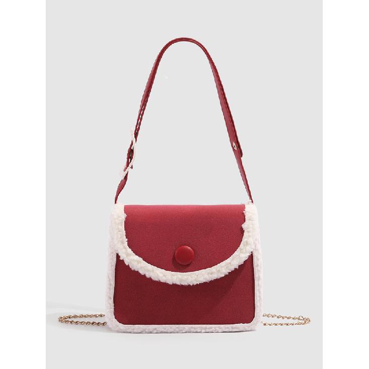 New Year and Christmas atmosphere lambswool bag 2024 new model niche small square bag simple versatile shoulder crossbody bag