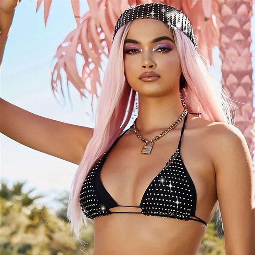 Girl Hair Accessories Bling Turban Mesh Head Scarf Cap Rhinestone Headband Women Hair Scarf