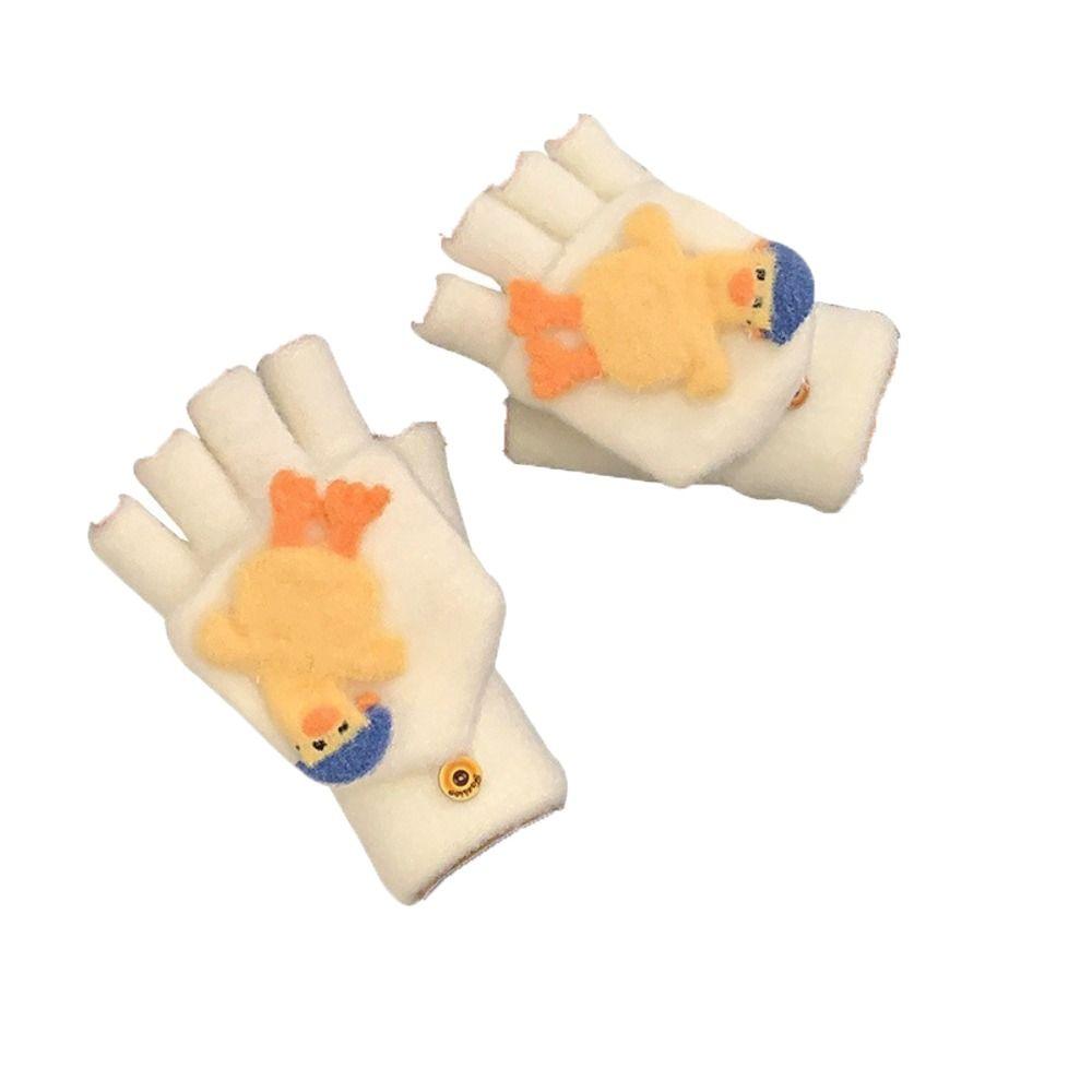 Half Finger Gloves Cartoon Winter Mittens Fashion Flip Plush Gloves Female/Girls