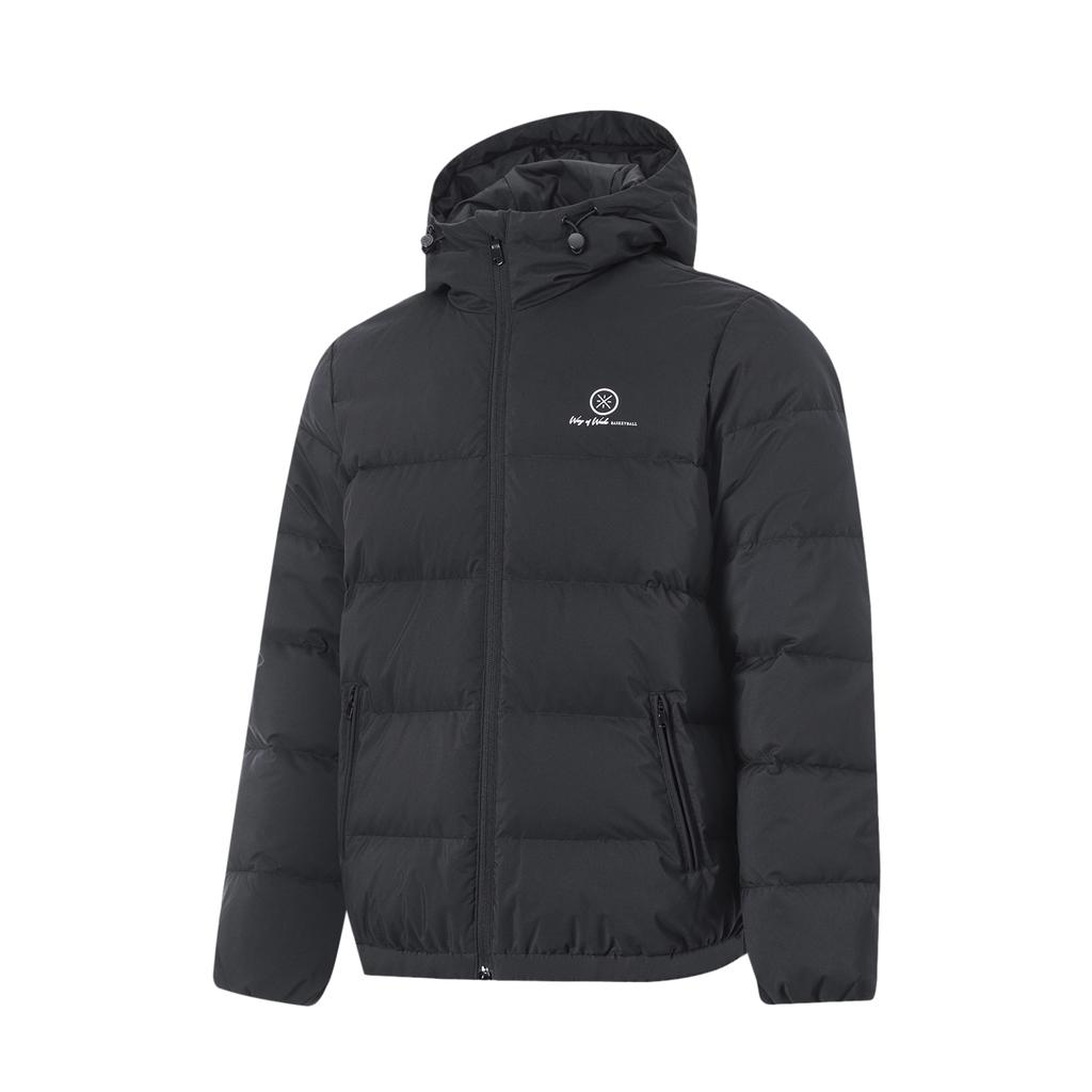 Li-Ning Водоотталкивающий короткий пуховик с буквенным принтом и капюшоном, мужская верхняя одежда AYMT163-1