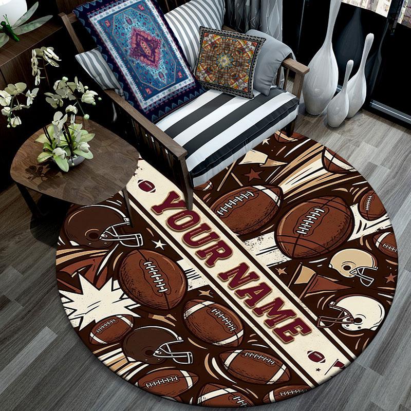 Custom Name,Vintage Ball Sports pattern round rug,Carpet Rug for Living Room Bedroom Playroom ,Non-slip Floor Mat,Holiday Gifts and Birthday Gifts.