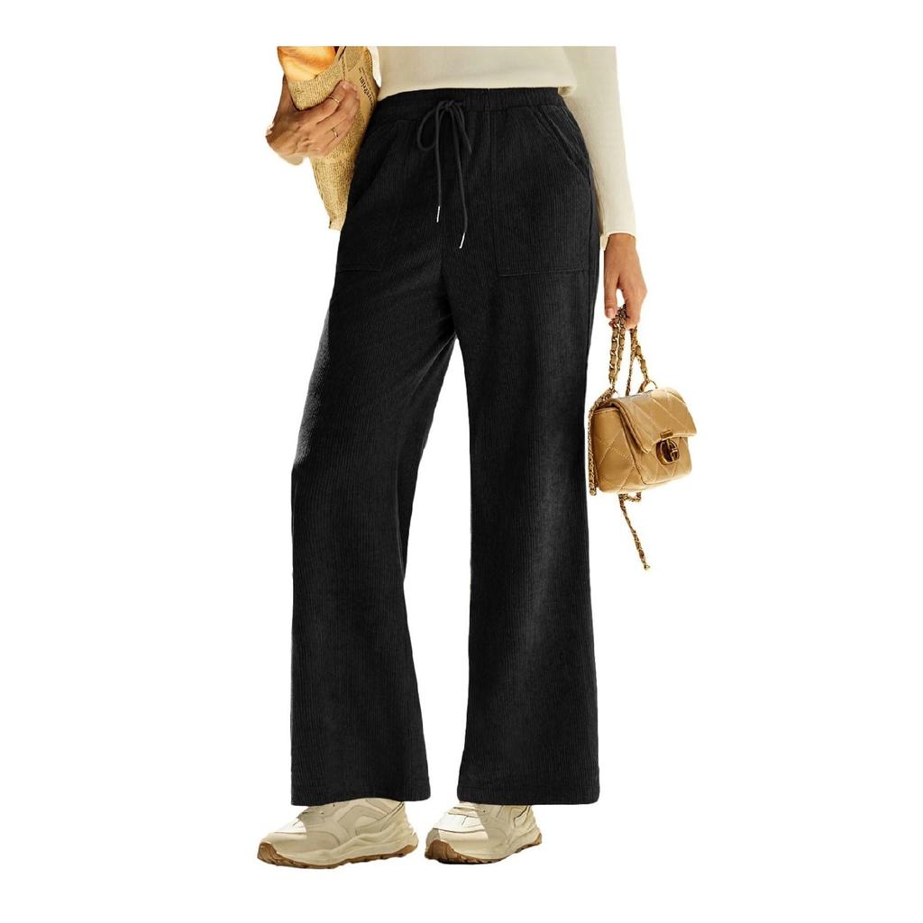 Модные женские вельветовые брюки прямого кроя с высокой талией и завязками, с карманами и широкими штанинами, повседневные брюки для женщин