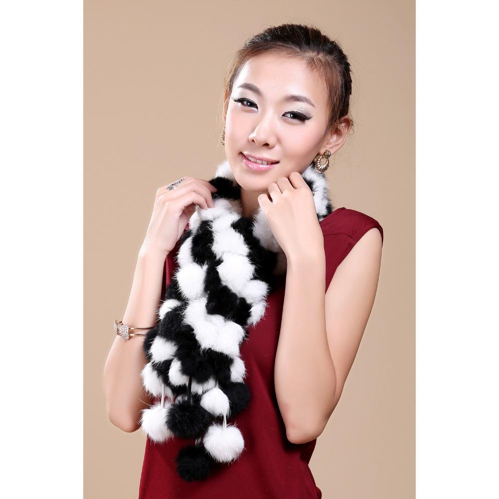 Fur Balls Fur Scarf Genuine Fur Long Scarves Casual Women Scarf