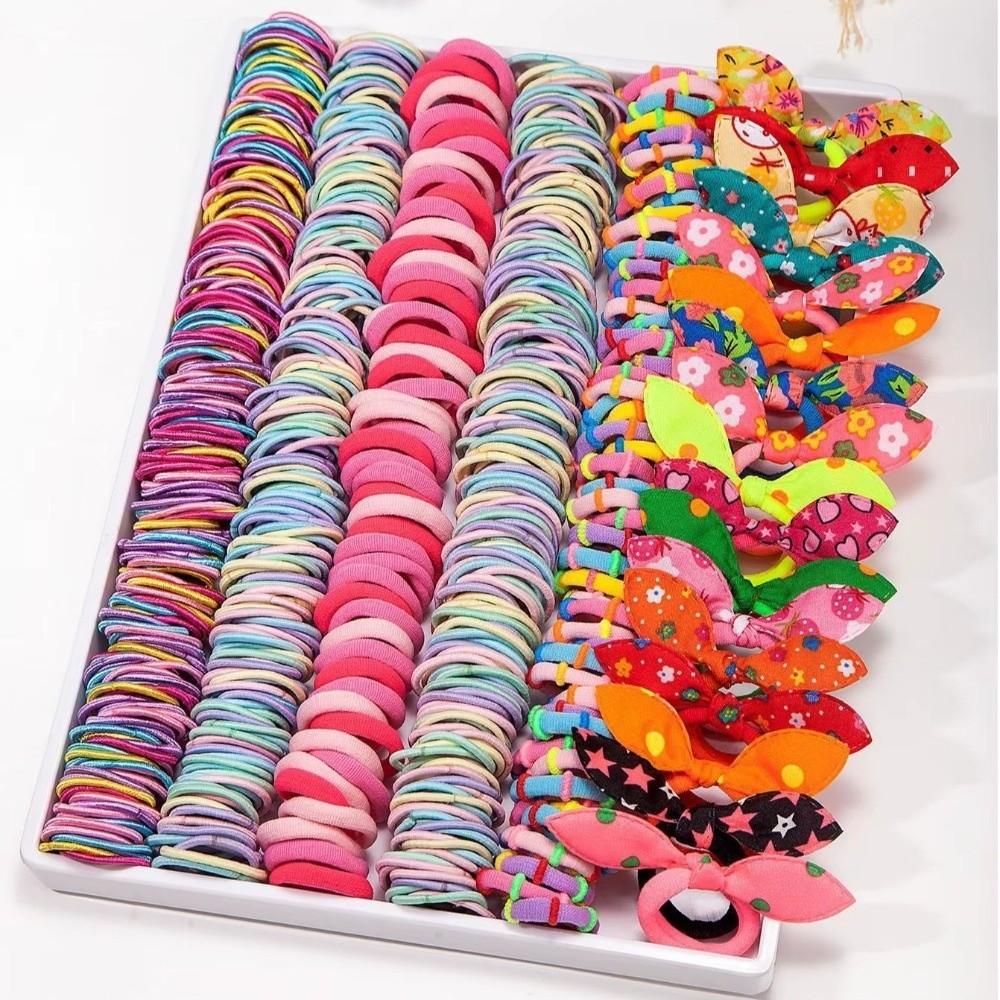 234/287/718/974pcs Elastic Rubber Butterfly Hairpins Flowers Style Kids Hair Ties Kit Gift Giving