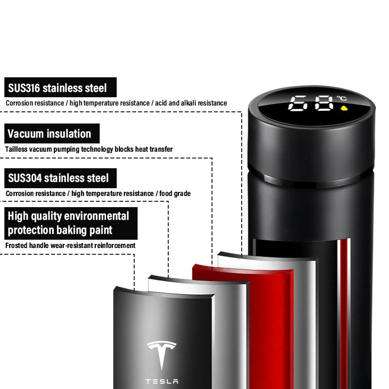 Car Smart Thermos Bottle With Temperature Display Coffee Cup For Tesla Model 3 Model S Model X Y Roadster Performance