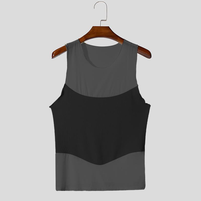 INCERUN Мужские топы без рукавов в сеточку в стиле пэчворк для клубной вечеринки