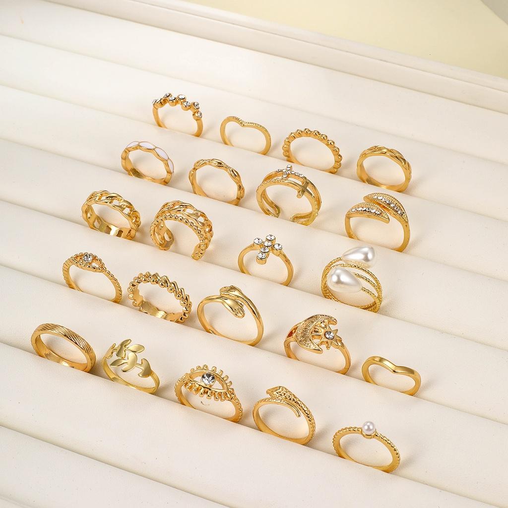 iF ME 22Pcs/set Retro Crystal Moon Eye Cross Ring Set Snake Gold Artificial Pearls Rings for Women Jewelry Accessories