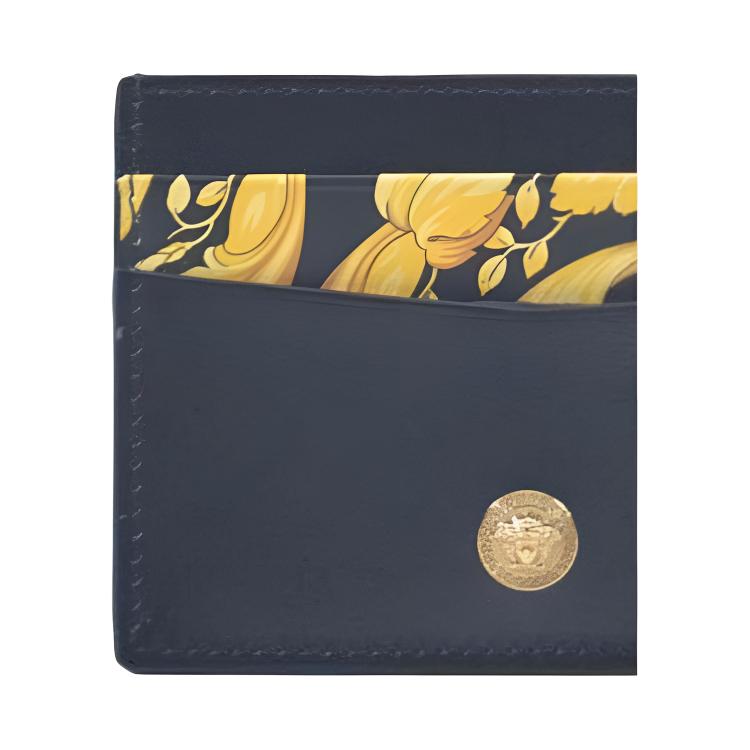 Versace Barocco La Medusa Логотип Кожаный держатель для карт Мужские аксессуары Черный Золотой 1013363-1A10403-5B00V