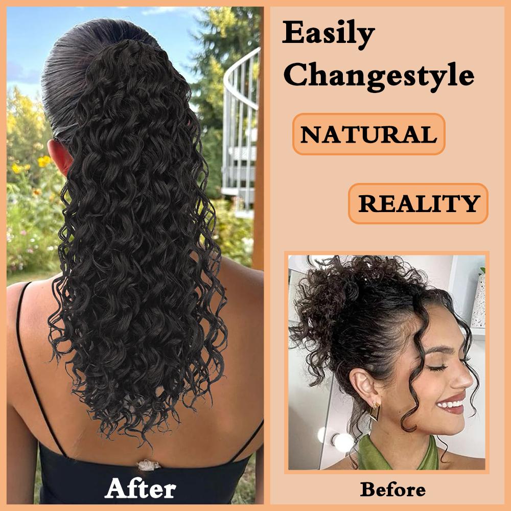 Синтетический парик с завязками на завязках, высокотемпературное волокно, длинные вьющиеся волосы, легко носить, хвост для женщин