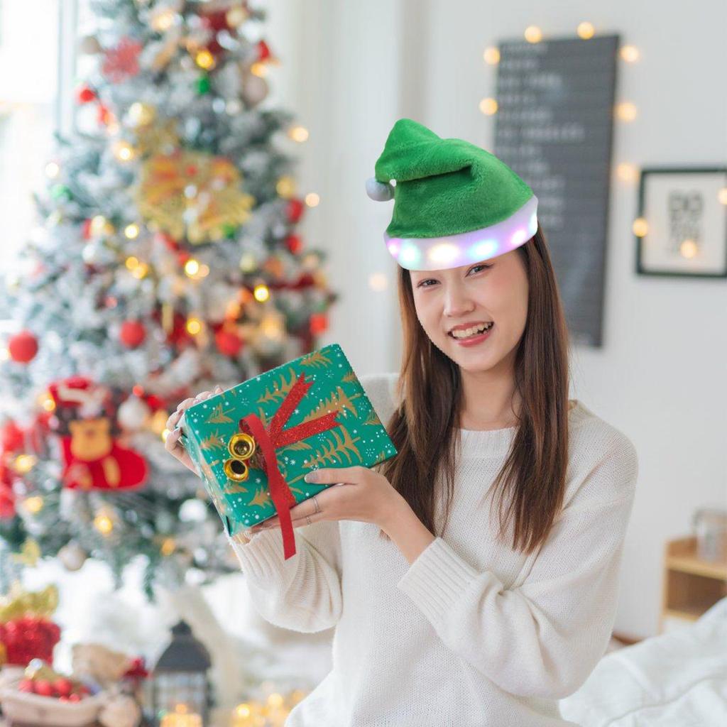 Plush Santa Hat for Christmas Party Gathering Seasonal Holiday Props Santa Cap Festival Decoration Lightup Santa Hat
