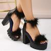 Женские босоножки Летние женские меховые босоножки на высоком каблуке Женские туфли на платформе Туфли на танкетке для женщин Дизайнерские босоножки Zapatos De Mujer