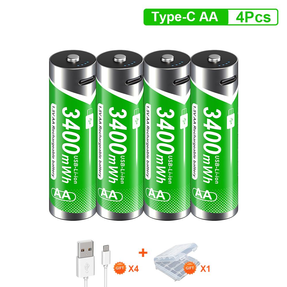 PALO Новая литий-ионная аккумуляторная батарея AA USB 1,5 В AA 3400 мВтч для игрушечных часов MP3-плеера термометра клавиатуры