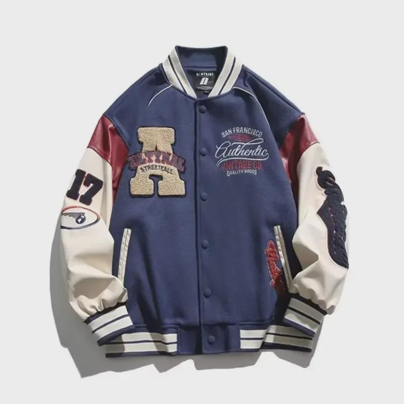 Куртка унисекс в стиле ретро для американского бейсбола: Вышитый, контрастный цвет для весны и осени