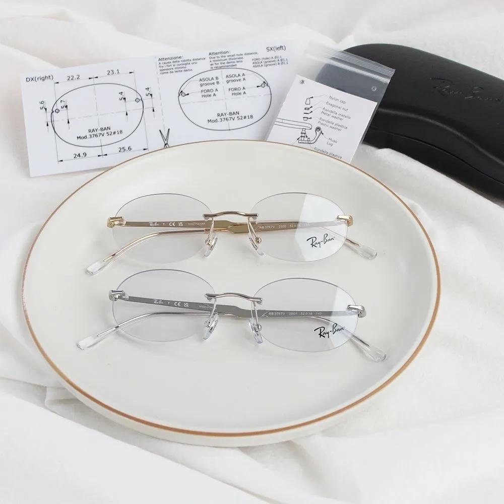 RB3767V Size 52 2500 Gold Ray-Ban Oval Rimless Glasses