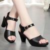 Women Fashion Black Comfort Summer Hollow Open Toe Square Heel Shoes Lady Spring Buckle Strap Open Toe Heels A9511