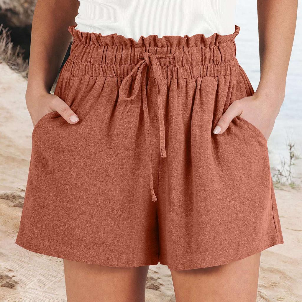 Women's Linen Shorts Summer Beach Casual Comfort Shorts Elastic Waist Lightweight Drawstring Shorts Casual Shorts With Pockets