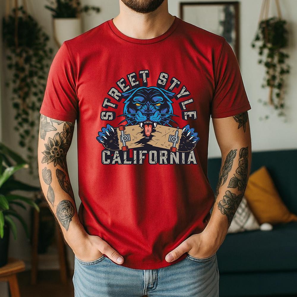 New Summer Unisexs 100 Cotton TShirt California Streetwear Panther Skateboard Casual Breathable Short Sleeve