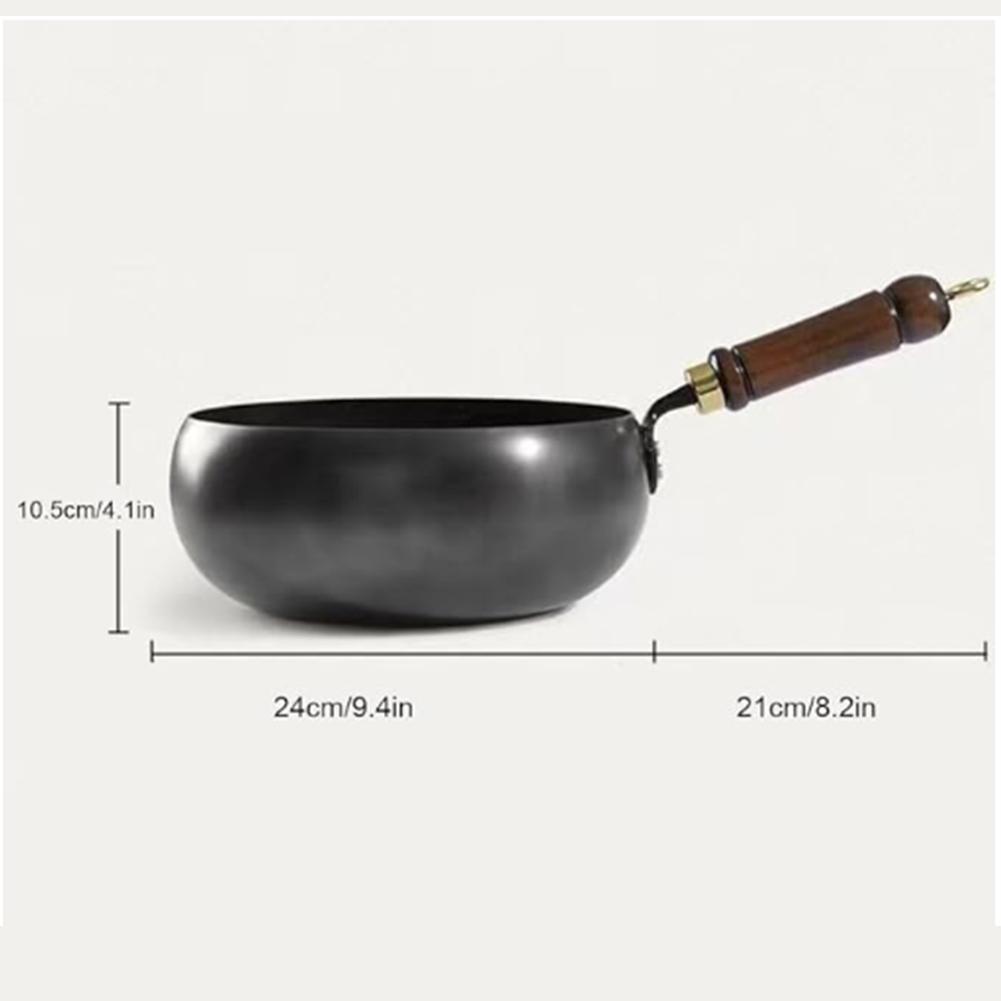 24CM Nonstick Wok Wooden Handle Non-Stick Pan with Lid Iron Wok for Home Camping Restaurant Hotel Kitchen