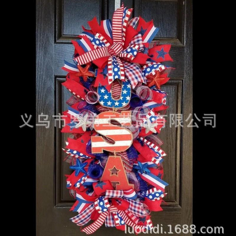 4th Of July Wreath Door Hanging Decoration With USA Flag Patriotic Party Home Outdoor Festive Display