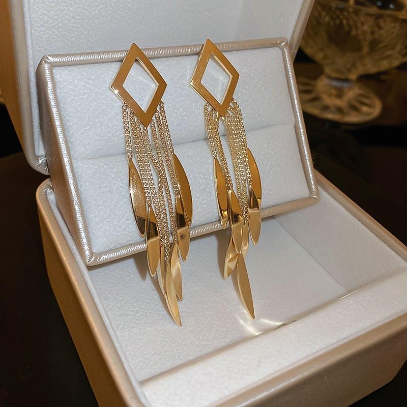 Серябряная Игла Металлический Стиль Длинные Серьги с Кисточкой из Цирконов в Форме Листа Изысканные Модные Серьги Холодный Ветер Легкая Роскошь Серьги с Характером
