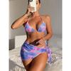 European and American Sexy Fashion Tie-dye Bikini Mesh Skirt Three-piece Women's Swimsuit