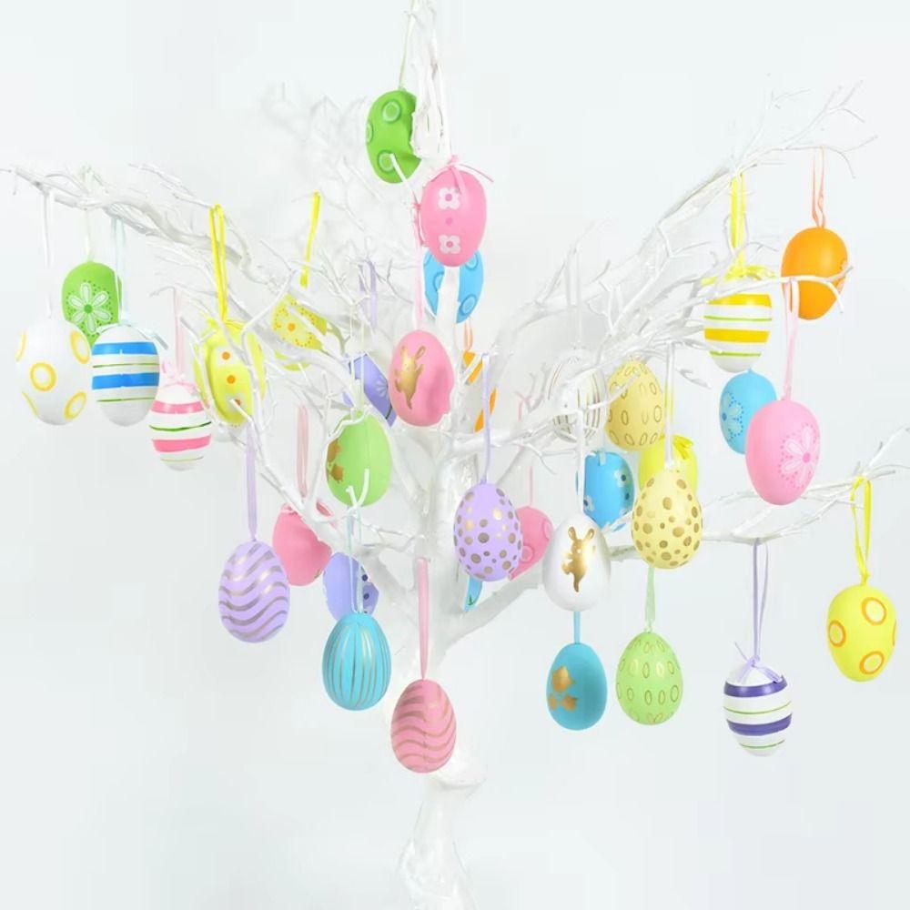 12Pcs/Set DIY Craft Easter Simulation Egg Cartoon Artificial Egg Pendant Hanging Ornament