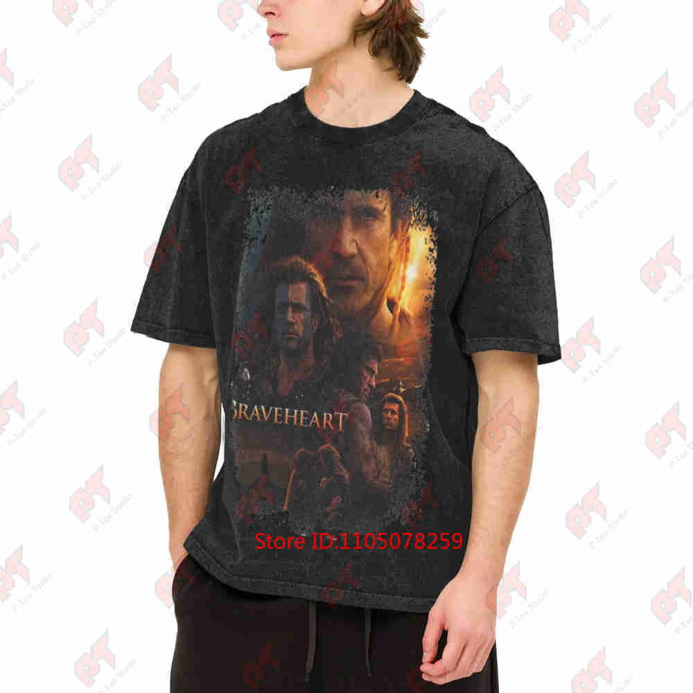 Braveheart 1995 Movie Poster Retro 90s Vintage Washed Tee Pure Cotton T-Shirt