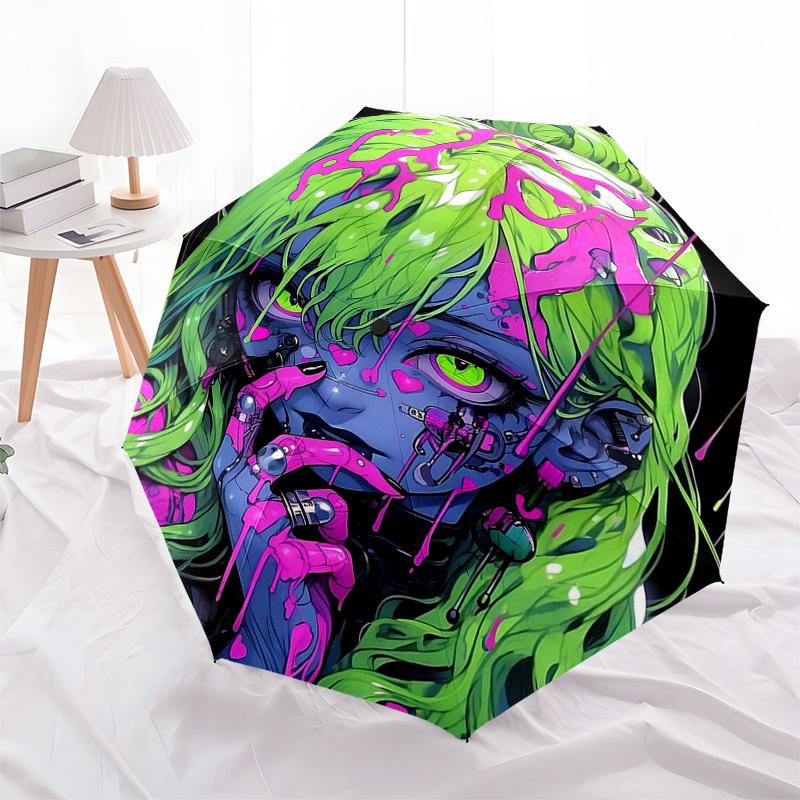 1pc Neon Cyberpunk Automatic Opening/Closing Umbrella with 3-Fold Design, 8-Bone Iron Frame, Perfect for Fans, Travelers, Everyday Use, Festive Gift.L