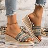 Bohemian Striped Braided Wedge Sandals Women Summer Thick Sole Outdoor Beach Slides Woman Plus Size 43 Fashion Platform Slippers