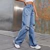 Women's INS Fashion Ripped High-Waisted Wide-Leg Jeans