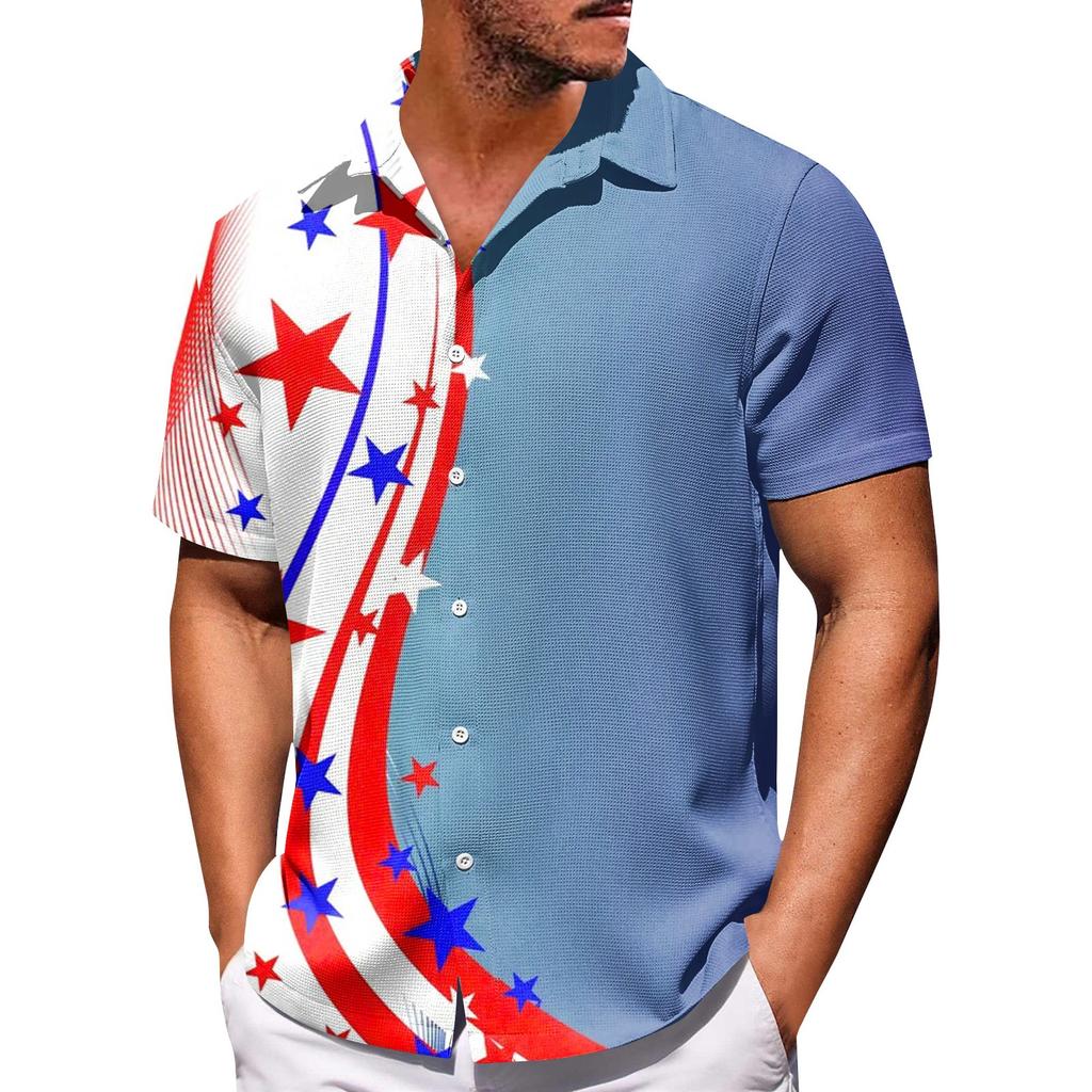 Мужские рубашки с короткими рукавами и пуговицами на День независимости. Мужские повседневные модные рубашки с короткими рукавами.