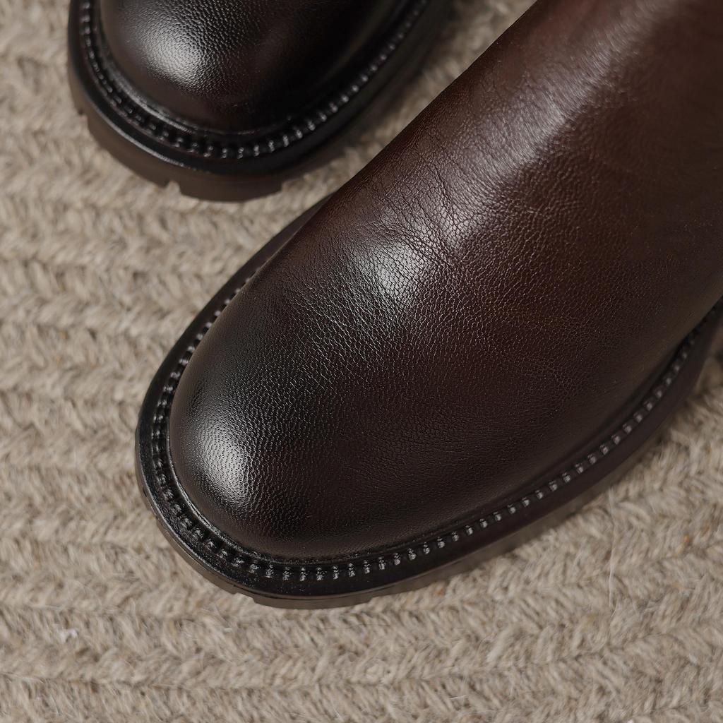 Krazing Pot Осенне-зимняя обувь из коровьей кожи с круглым носком на платформе, большие размеры, базовая одежда, ботинки челси без шнуровки на толстом среднем каблуке, женские ботильоны