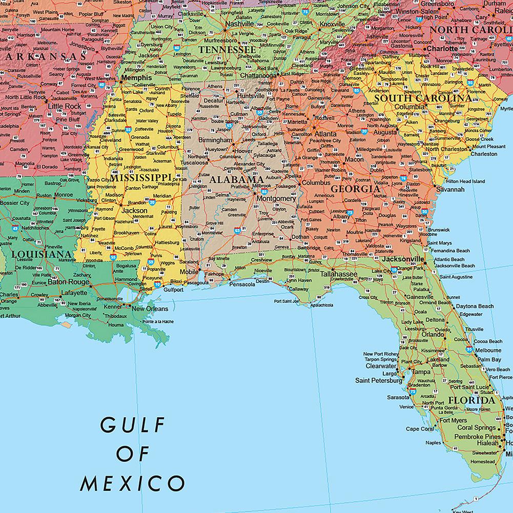 Карта Соединенных Штатов Америки - Административная карта, Безрамная, Для спальни, гостиной, офиса, общежития, Декор для стен с картой мира, Образовательные/Туристические принадлежности