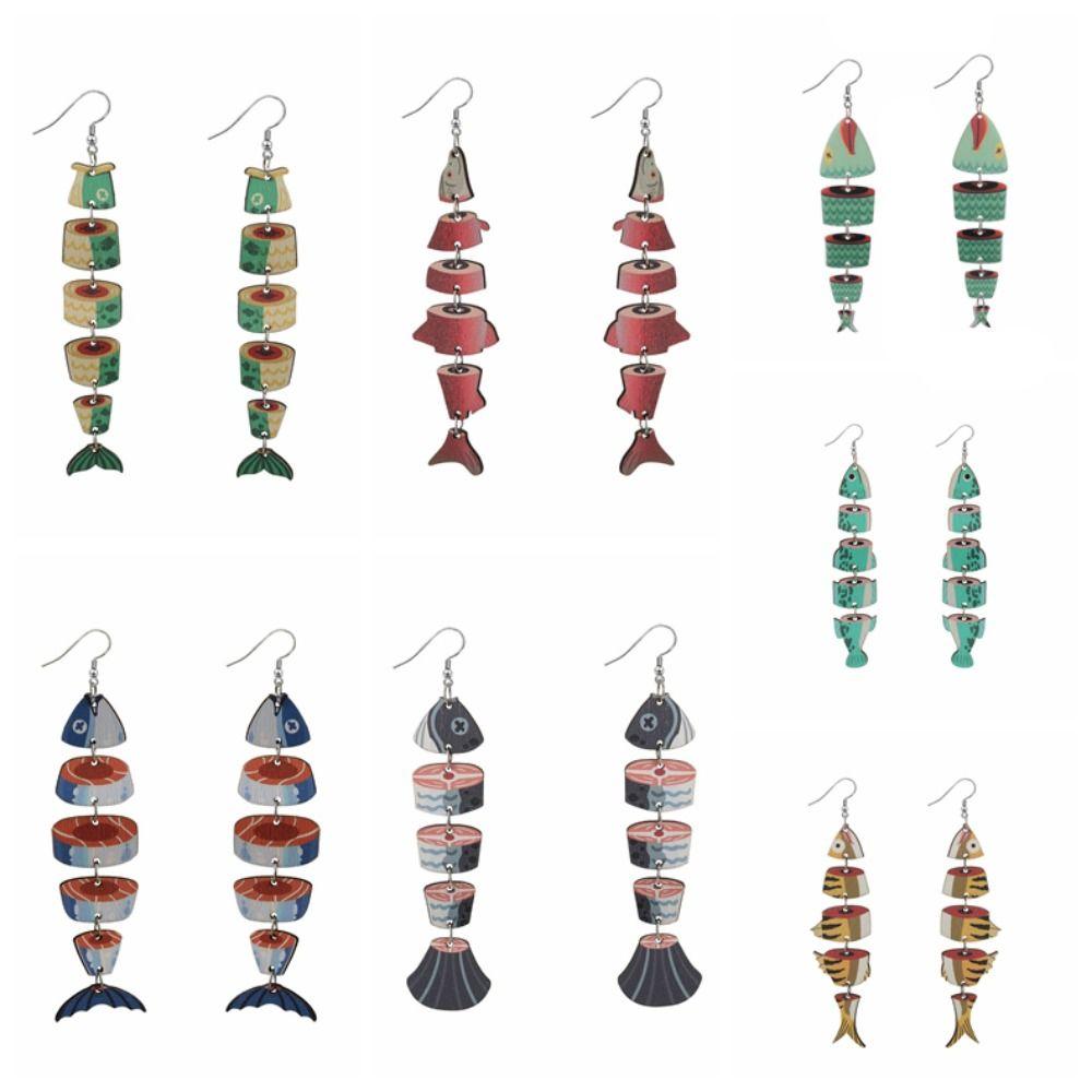 5Pairs Hook Piercing Salmon Fish Earrings Multi Segment Beach Drop Earrings Girls