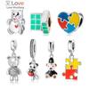 Fashion 925 Sterling Silver Square Rainbow Puzzle Bear Beads Fit Original Charms Jiuhao Bracelet Jewelry Making