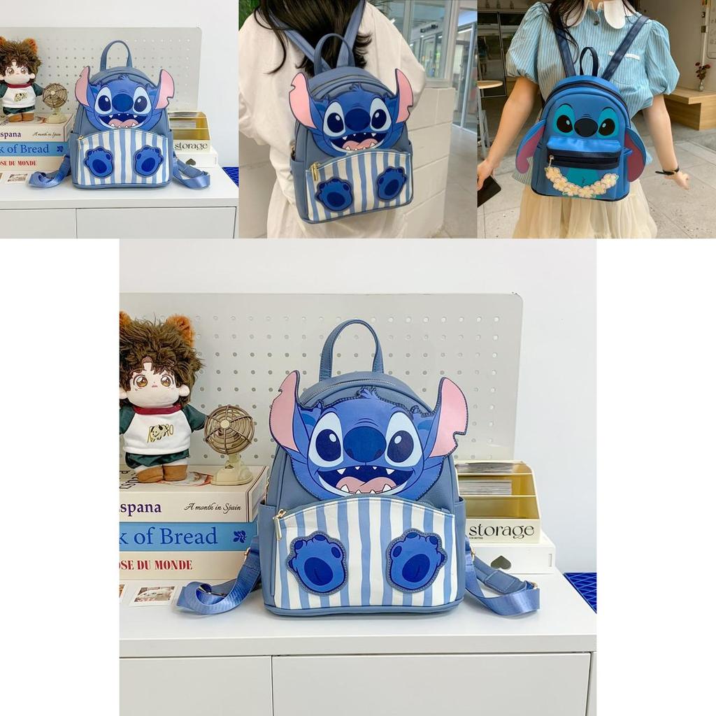 Милый Мультяшный Рюкзак Lilo Stitch из Искусственной Кожи с Застежкой-молнией для Ежедневного Использования Девочками