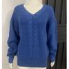 Autumn and Winter Women's Plus Size Sweater Long Sleeve V-Neck Solid Color Twist Casual Knit Pullover Top