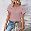 Весна Лето Кружева Сращивание Однотонные Свободные Повседневные Короткие Рукава Женская Одежда Футболки Женские