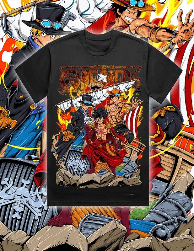 Summer 2026 Hot Sale One Piece The Three Brothers of D Peak Assembly Theme 100 Cotton Printed Tshirt Male and Female Top