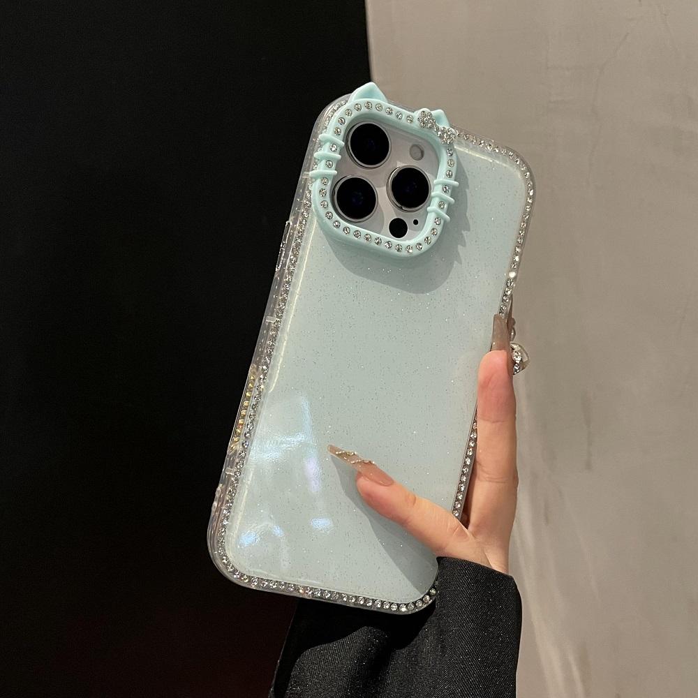 Чехол для телефона с кошачьими ушками, блестками и бриллиантами, конфетного цвета, для iPhone 17Air 16 15 14 13 12 11 Pro Max Plus, противоударный защитный задний чехол