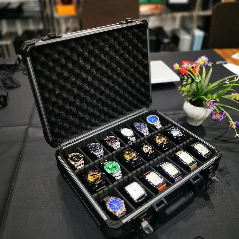 Многофункциональная коробка для часов и ювелирных изделий из алюминиевого сплава «Дымчато-серый» с прозрачной крышкой