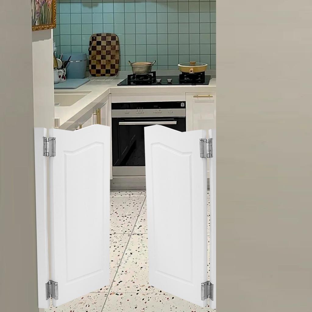 Modern White Pine Wood Swinging Partition Doors, Double Door Divider with Border Pattern, 180° Rotation Angle, 35.83x41.93 In